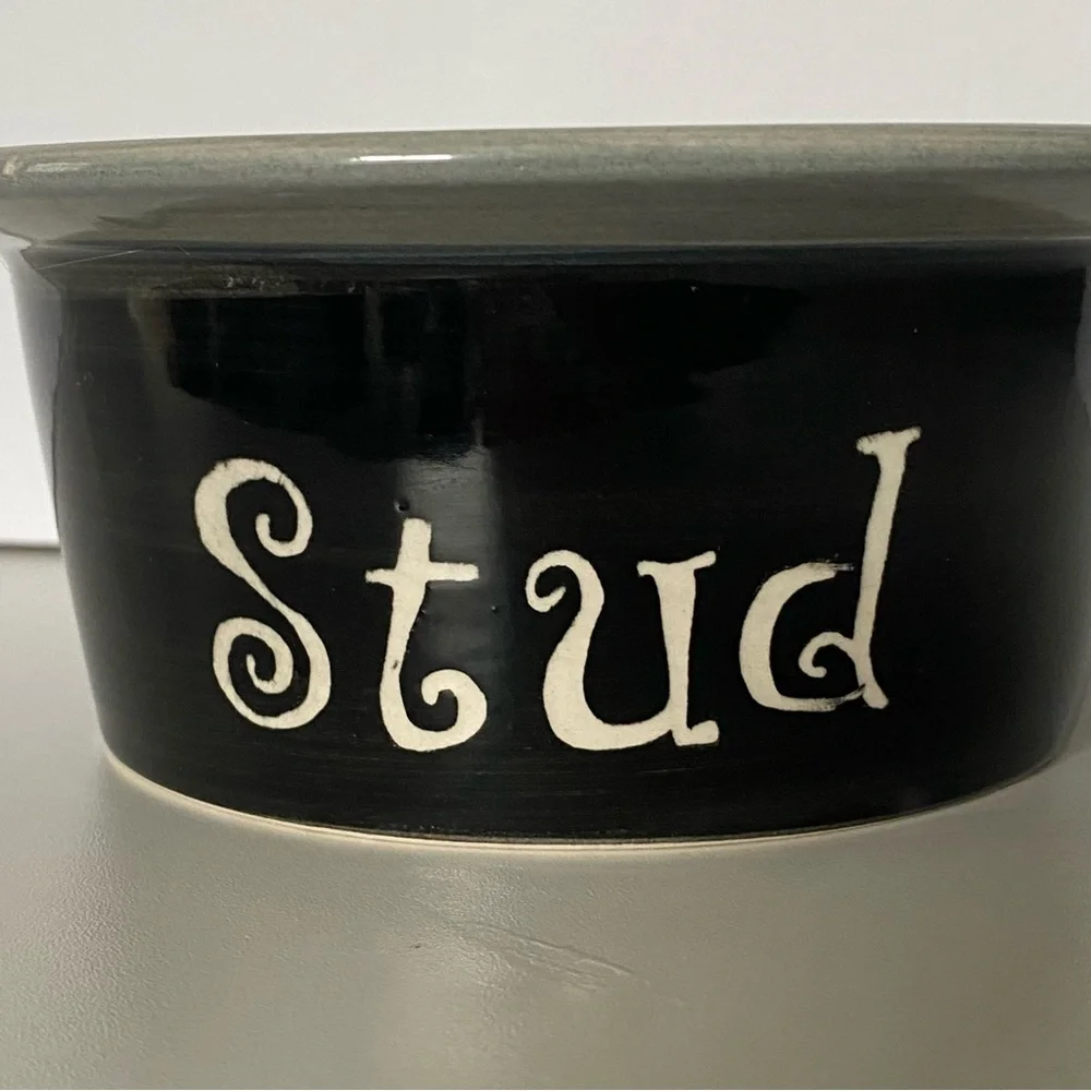 Dog Bowl “Stud” Ceramic 6” Black Gray Alco Industries 2.5” High Boy Cat Doggy